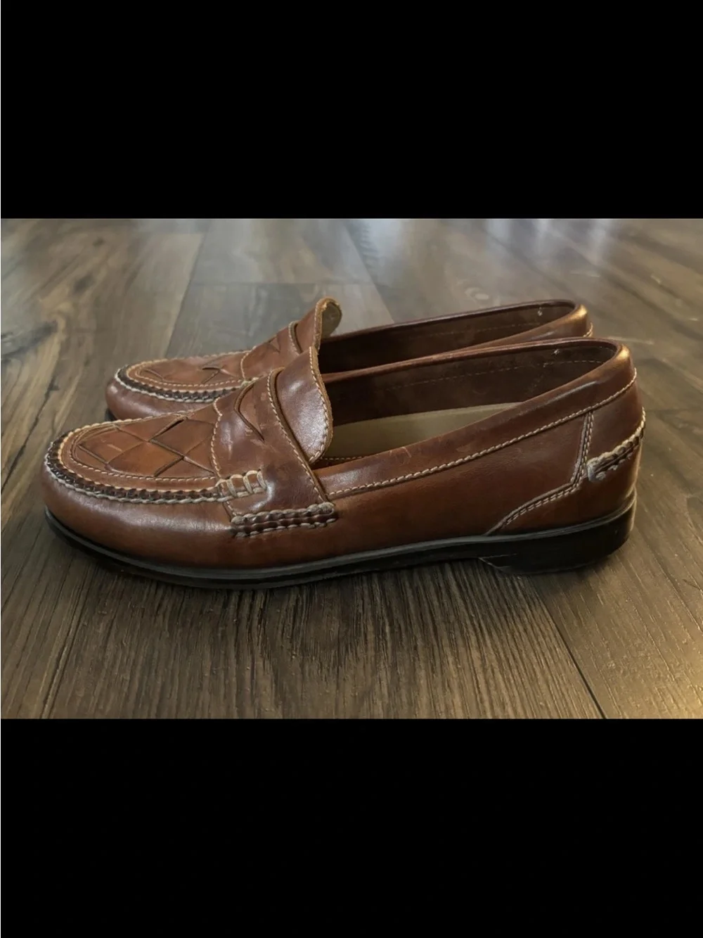 Johnston & Murphy Men’s Classic Brown Basket Weave Leather Penny Loafers Sz 8 D